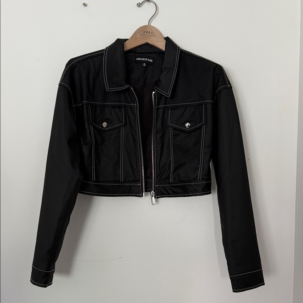 POSTER GIRL Black Leather Jacket Structured Cropped